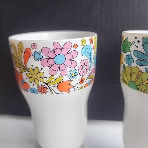 Vtg Mid Century Floral Milk Glass Sundae Parfait Dessert Cups Japan Set Of 4 - Picture 4 of 8